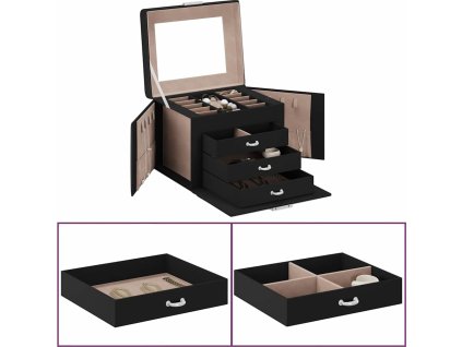 Šperkovnice 4vrstvá zrcadlem uzamykatelná 22,5x17,5x16,5cm [4103561] (Barva Černá)