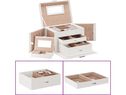 Šperkovnice 3vrstvá se zrcadlem uzamykatelná 26x18x17,5cm [4103558] (Barva Bílá)