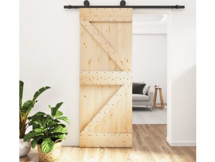 Posuvné dveře s kováním 85 x 210 cm masivní borové dřevo [3203045]