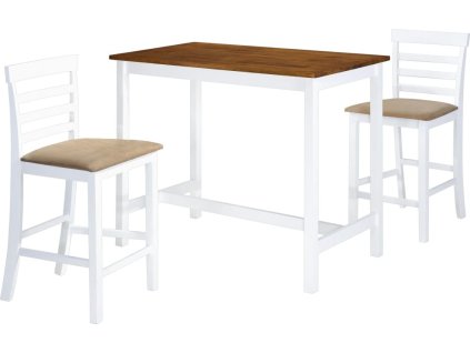 Barový stůl a židle sada 3 kusů z masivního dřeva [275233] (Barva tmavě hnědá a bílá)