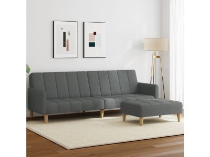 2místná rozkládací pohovka s podnožkou textil [3258089] (Barva Tmavě šedá)