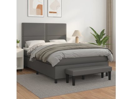 Box spring postel s matrací 140x190 cm umělá kůže [3137603] (Barva Šedá)