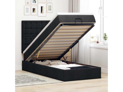 Osmanská postel s matrací & LED 100x200 cm látka [3314150] (Barva Černá)