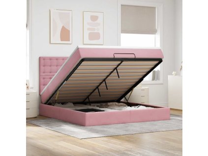 Osmanský rám postele s matracíes 180x200cm samet [3313636] (Barva Růžová)