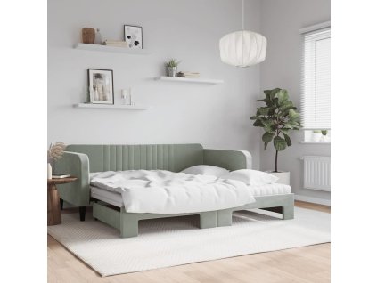 Válenda s přistýlkou a matracemi 90 x 190 cm samet [3197100] (Barva Světle šedá)