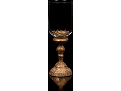 Svícen kovový se sklem - vysoký 36 cm, zlatý FUP525 [525]