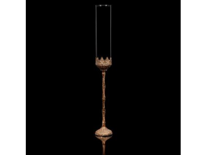 Svícen kovový s vysokým sklíčkem - 66 cm, zlatý FUP531 [531]