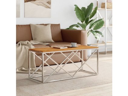 Konferenční stolek nerezová ocel a masivní recyklované dřevo [349967] (Barva Stříbrná a světle hnědá)
