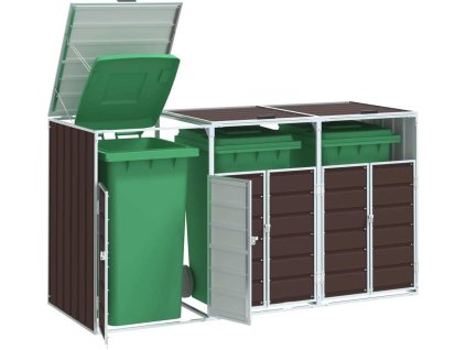 Box na 3 popelnice 216 x 81 x 115 cm ocel [4006182] (Barva Hnědá)