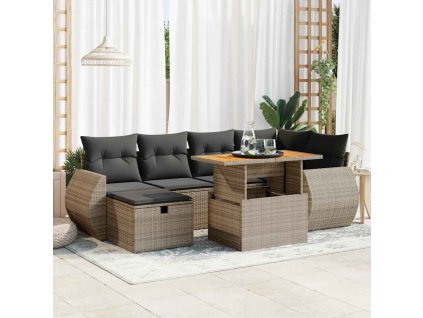 8dílná zahradní sestava s poduškami polyratan akácie [3328061] (Barva Šedá)