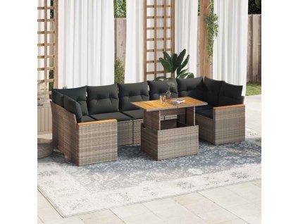 8dílná zahradní sestava s poduškami polyratan akácie [3327462] (Barva Šedá)