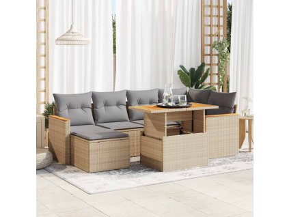 7dílná zahradní sestava s poduškami polyratan akácie [3327510] (Barva béžová a šedá)