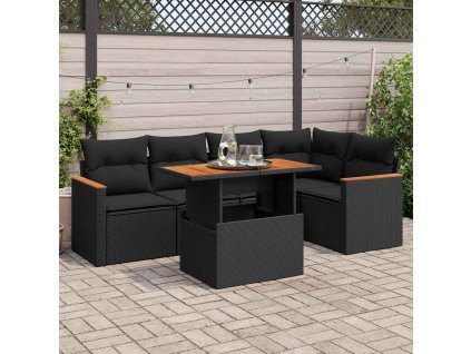 6dílná zahradní sestava s poduškami polyratan akácie [3327485] (Barva Černá)