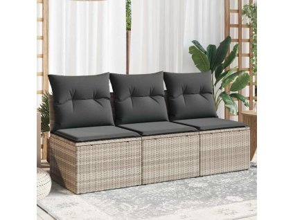 Zahradní pohovka s poduškami 3místná polyratan [366194] (Barva Světle šedá)