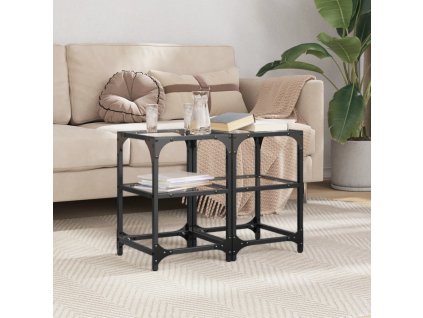 Konferenční stolek černá skleněná deska 30 x 30 x 45 cm ocel [845999] (Barva průhledné sklo)