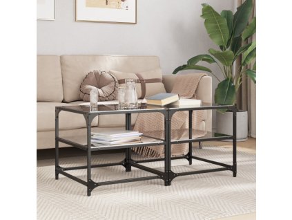 Konferenční stolek černá skleněná deska 50 x 50 x 45 cm ocel [846009] (Barva průhledné sklo)