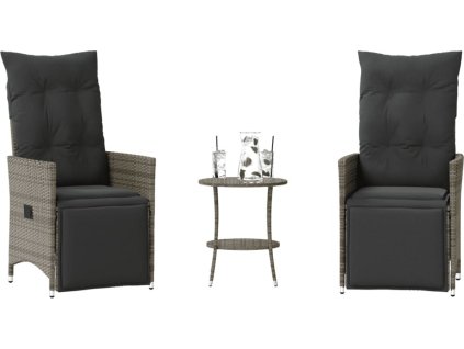 3dílný bistro set s poduškami polyratan [365675] (Barva Šedá)
