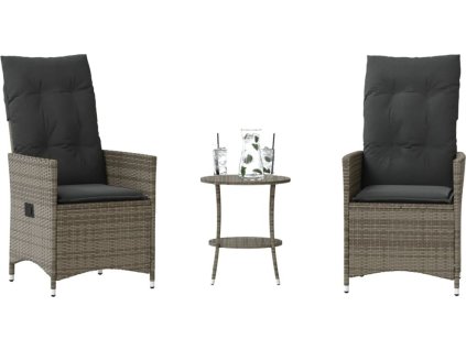 3dílný bistro set s poduškami polyratan [365654] (Barva Šedá)