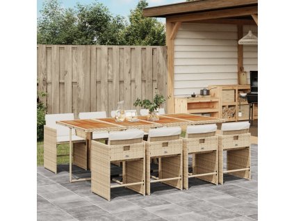 9dílný zahradní jídelní set s poduškami polyratan [3277875] (Barva Béžová)
