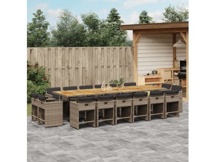 17dílný zahradní jídelní set s poduškami polyratan [3278017] (Barva Šedá)