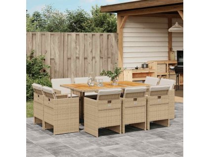 11dílný zahradní jídelní set s poduškami polyratan [3277803] (Barva Béžová)