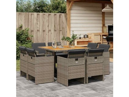 9dílný zahradní jídelní set s poduškami polyratan [3277789] (Barva Šedá)