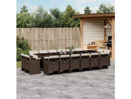 17dílný zahradní jídelní set s poduškami polyratan [3277832] (Barva Hnědá)