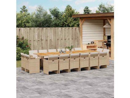 17dílný zahradní jídelní set s poduškami polyratan [3277839] (Barva Béžová)