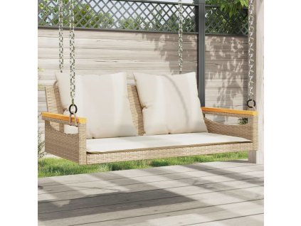 Houpací lavice 109 x 62 x 40 cm polyratan [368148] (Barva béžová a krémově bílá)