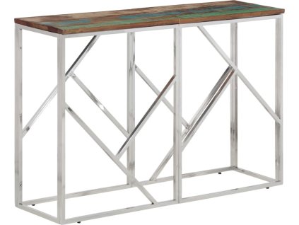 Konzolový stolek nerezová ocel a masivní dřevo [350000] (Barva stříbrná a hnědá)