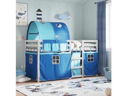 Dětská patrová postel se závěsy 75 x 190 cm borovice [3284004] (Barva Bílo-modrá)