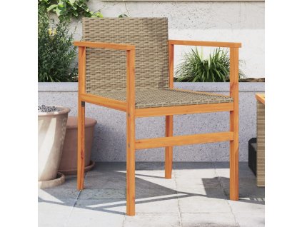 Zahradní židle 2 ks polyratan a masivní dřevo [368710] (Barva Béžová)
