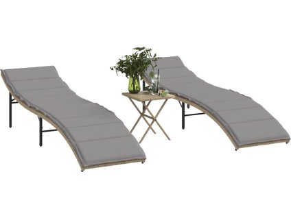 Zahradní lehátka 2 ks se stolkem polyratan [368255] (Barva béžová a krémová)