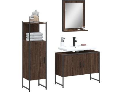 3dílný set koupelnových skříněk kompozitní dřevo [3214353] (Barva Hnědý dub)