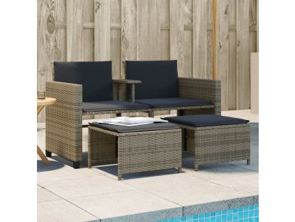 Zahradní pohovka 2místná stolek taburety polyratan [368420] (Barva béžová a krémová)