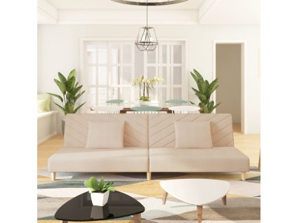 2místná rozkládací pohovka se 2 polštáři textil [375890] (Barva Krémová)