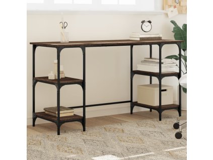 Psací stůl 140 x 50 x 75 cm kov a kompozitní dřevo [845330] (Barva Hnědý dub)