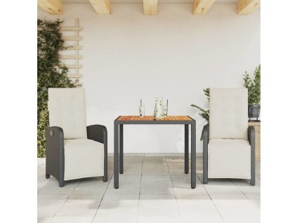 3dílný bistro set s poduškami polyratan [3212468] (Barva Černá a krémová)