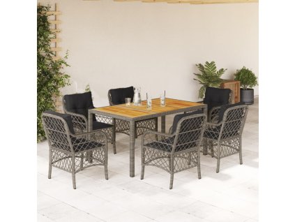 7dílný zahradní jídelní set s poduškami polyratan [3212051] (Barva Šedá)
