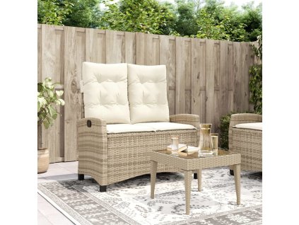 Polohovací zahradní lavice s poduškami polyratan [368229] (Barva béžová a krémová)