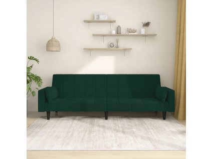 2místná rozkládací pohovka se 2 polštáři samet [375849] (Barva Tmavě zelená)