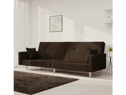 2místná rozkládací pohovka se 2 polštáři textil [375745] (Barva Tmavě hnědá)