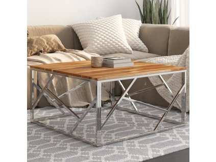 Konferenční stolek nerezová ocel a pražcové dřevo [349951] (Barva Stříbrná a světle hnědá)