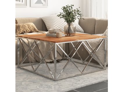 Konferenční stolek nerezová ocel a pražcové dřevo [349983] (Barva Stříbrná a světle hnědá)
