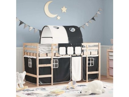 Dětská patrová postel s tunelem bílá a 90x190 cm borovice [3207000] (Barva Přírodní a černá)