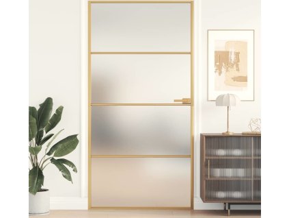 Interiérové dveře úzké zlaté 102,5x201,5 cm tvrzené sklo hliník [155139] (Barva Zlatá a matná)