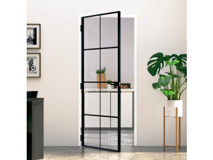 Interiérové dveře úzké černé 83x201,5 cm tvrzené sklo a hliník [153663] (Barva Černá a průhledná)