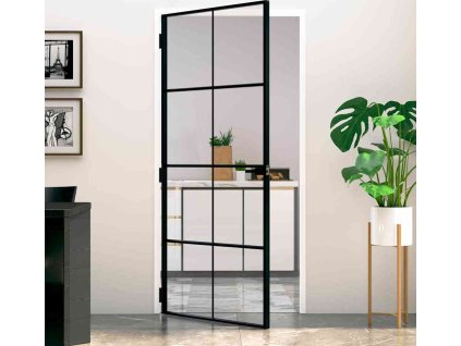 Interiérové dveře úzké zlaté 93x201,5 cm tvrzené sklo a hliník [153664] (Barva Černá a průhledná)