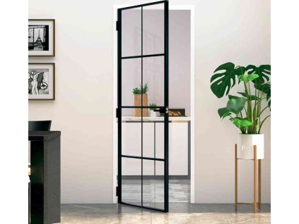 Interiérové dveře bílé 76x201,5 cm tvrzené sklo a hliník úzké [153670] (Barva Bílá a průhledná)