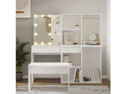 sada toaletního stolku s LED kompozitní dřevo [3114099] (Barva Bílá)